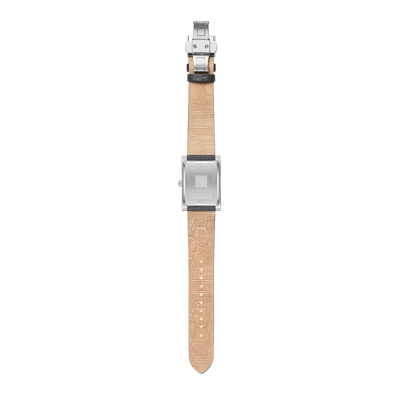 Men's Bulova Frank Lloyd Wright Grey Leather Strap Watch with Rectangular Blue Dial (Model: 96A287)