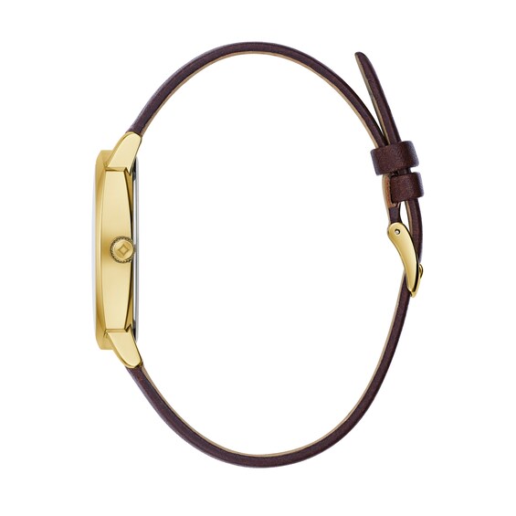 Men's Bulova Frank Lloyd Wright Gold-Tone Brown Leather Strap Watch with Grey Dial (Model: 97A173)