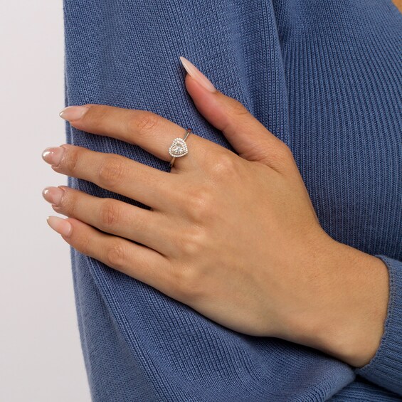 1/6 CT. T.w. Diamond Double Heart-Shaped Frame Ring in Sterling Silver and 10K Rose Gold