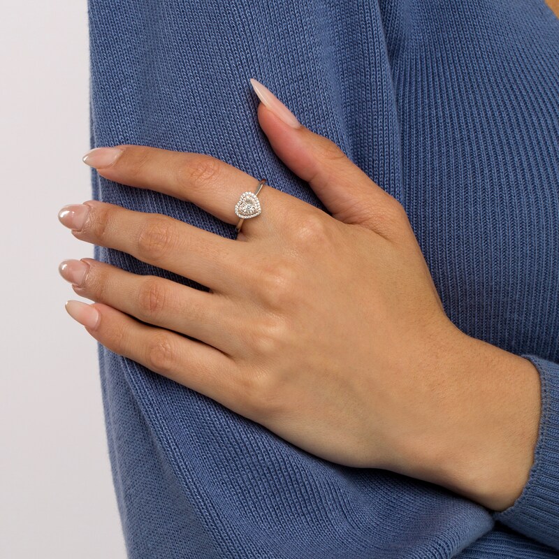 Main Image 2 of 1/6 CT. T.W. Diamond Double Heart-Shaped Frame Ring in Sterling Silver and 10K Rose Gold