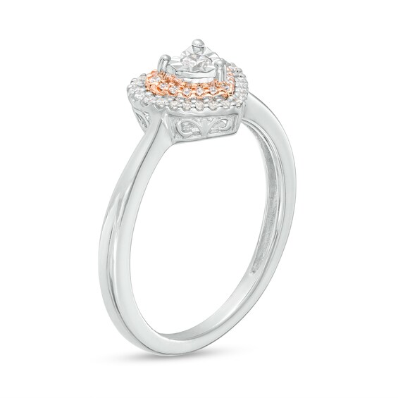1/6 CT. T.w. Diamond Double Heart-Shaped Frame Ring in Sterling Silver and 10K Rose Gold
