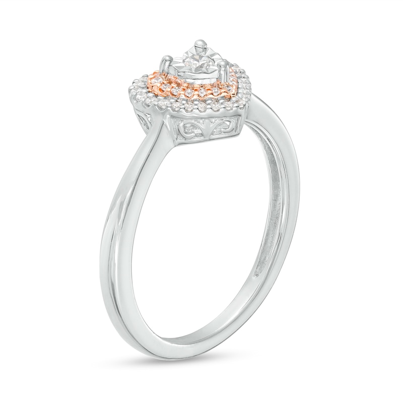Main Image 3 of 1/6 CT. T.W. Diamond Double Heart-Shaped Frame Ring in Sterling Silver and 10K Rose Gold