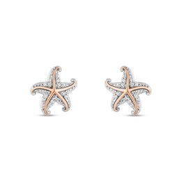 Enchanted Disney Ariel 1/10 CT. T.W. Diamond Starfish Stud Earrings in Sterling Silver and 10K Rose Gold