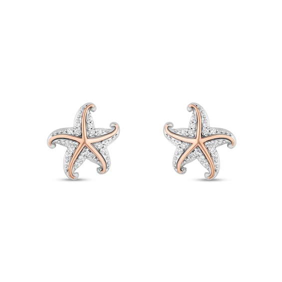 Enchanted Disney Ariel 1/10 CT. T.w. Diamond Starfish Stud Earrings in Sterling Silver and 10K Rose Gold