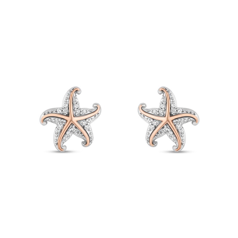 Main Image 1 of Enchanted Disney Ariel 1/10 CT. T.W. Diamond Starfish Stud Earrings in Sterling Silver and 10K Rose Gold