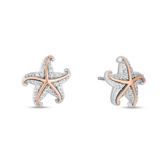 Enchanted Disney Ariel 1/10 CT. T.w. Diamond Starfish Stud Earrings in Sterling Silver and 10K Rose Gold
