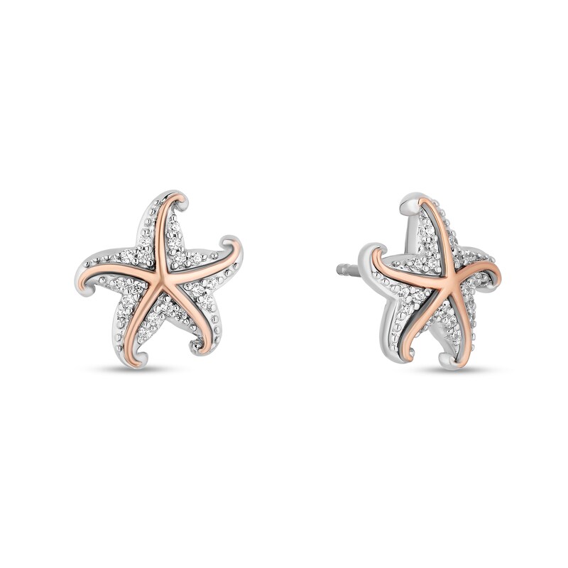 Main Image 2 of Enchanted Disney Ariel 1/10 CT. T.W. Diamond Starfish Stud Earrings in Sterling Silver and 10K Rose Gold