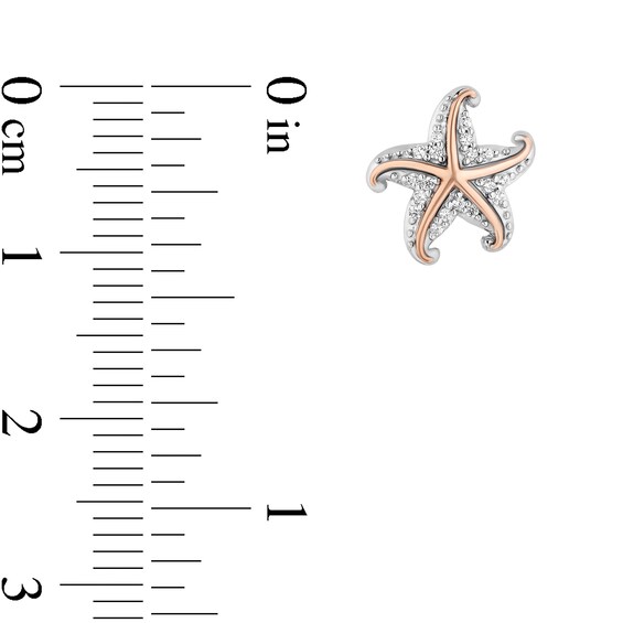 Enchanted Disney Ariel 1/10 CT. T.w. Diamond Starfish Stud Earrings in Sterling Silver and 10K Rose Gold