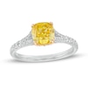 Thumbnail Image 0 of 1-3/4 CT. T.W. Certified Cushion-Cut Yellow Lab-Created Diamond Frame Split Shank Engagement Ring in 14K White Gold