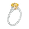 Thumbnail Image 2 of 1-3/4 CT. T.W. Certified Cushion-Cut Yellow Lab-Created Diamond Frame Split Shank Engagement Ring in 14K White Gold