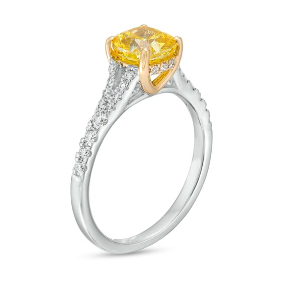 1-3/4 CT. T.w. Certified Cushion-Cut Yellow Lab-Grown Diamond Frame Split Shank Engagement Ring in 14K White Gold