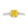 Thumbnail Image 3 of 1-3/4 CT. T.W. Certified Cushion-Cut Yellow Lab-Created Diamond Frame Split Shank Engagement Ring in 14K White Gold
