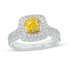 Thumbnail Image 0 of 1-3/4 CT. T.W. Certified Cushion-Cut Yellow Lab-Created Diamond Double Frame Engagement Ring in 14K White Gold