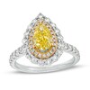 Thumbnail Image 1 of 2 CT. T.W. Certified Pear-Shaped Yellow Lab-Grown Diamond Double Frame Engagement Ring in 14K White Gold