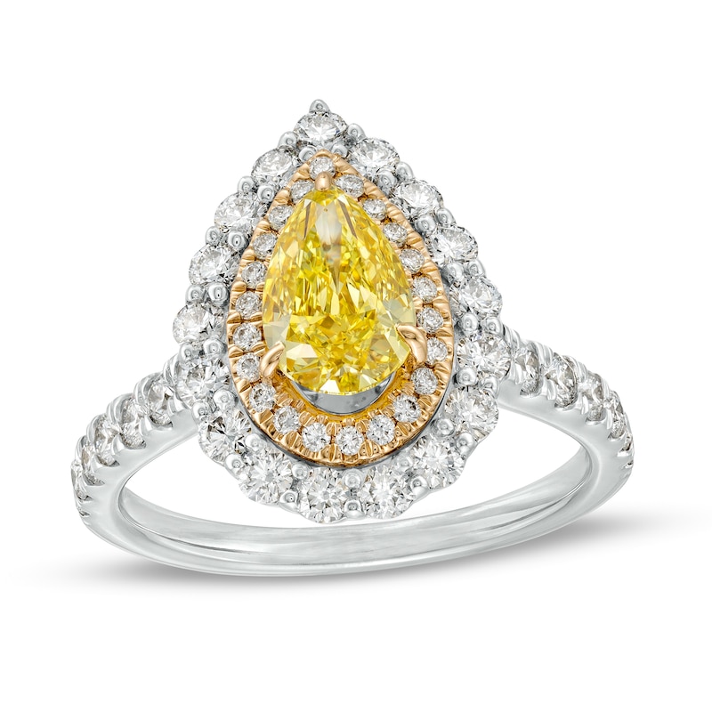 2 CT. T.W. Certified Pear-Shaped Yellow Lab-Created Diamond Double Frame Engagement Ring in 14K White Gold