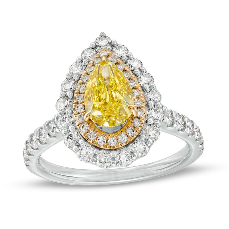 Main Image 1 of 2 CT. T.W. Certified Pear-Shaped Yellow Lab-Grown Diamond Double Frame Engagement Ring in 14K White Gold