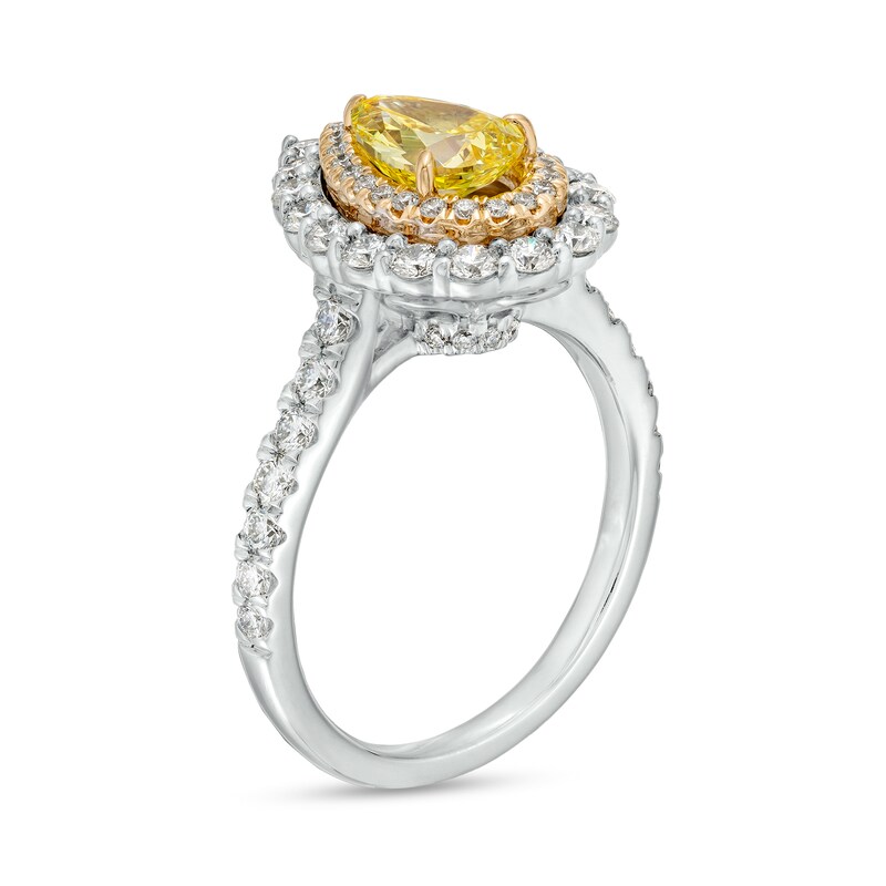 Main Image 3 of 2 CT. T.W. Certified Pear-Shaped Yellow Lab-Grown Diamond Double Frame Engagement Ring in 14K White Gold