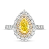 2 CT. T.W. Certified Pear-Shaped Yellow Lab-Created Diamond Double Frame Engagement Ring in 14K White Gold