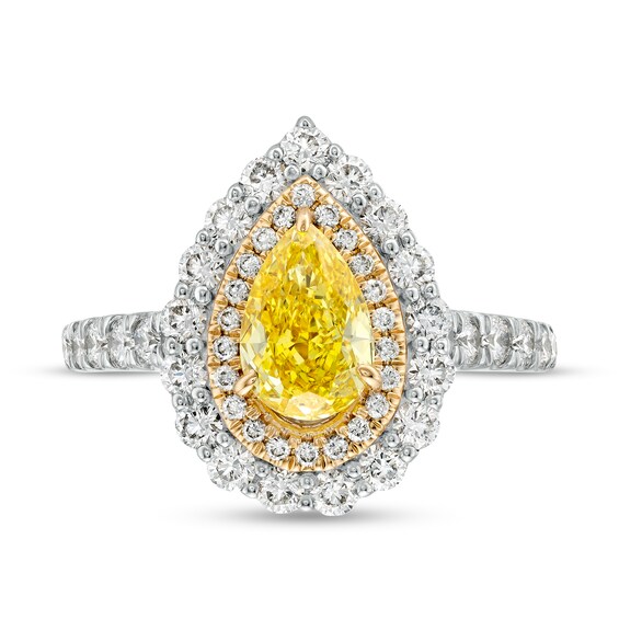 2 CT. T.w. Certified Pear-Shaped Yellow Lab-Grown Diamond Double Frame Engagement Ring in 14K White Gold