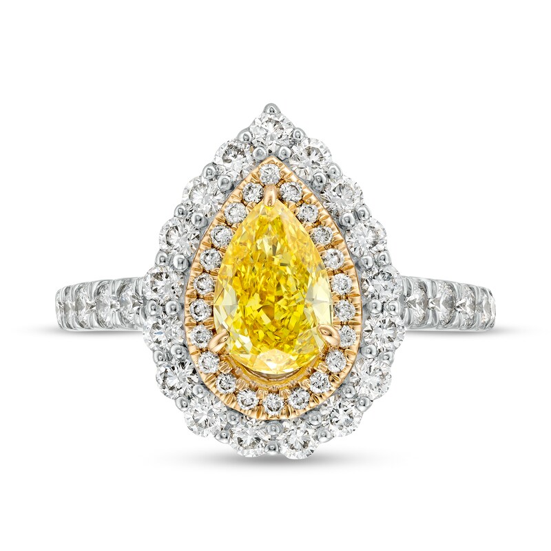 Main Image 4 of 2 CT. T.W. Certified Pear-Shaped Yellow Lab-Grown Diamond Double Frame Engagement Ring in 14K White Gold
