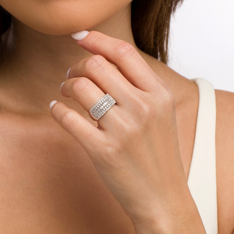 Main Image 2 of 1/2 CT. T.W. Baguette and Round Diamond Multi-Row Anniversary Band in 10K White Gold