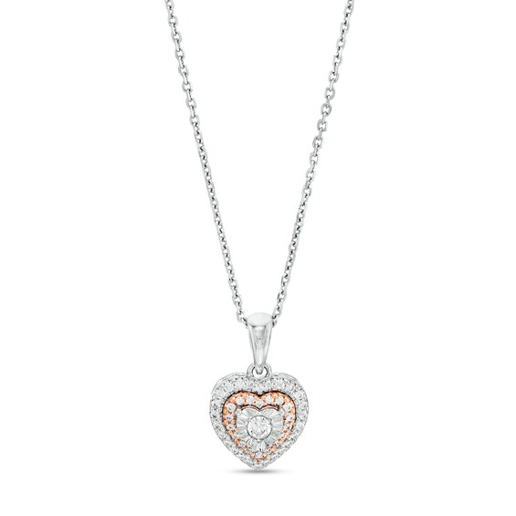 1/6 CT. T.w. Diamond Double Heart-Shaped Frame Pendant in Sterling Silver and 10K Rose Gold