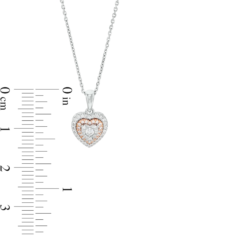 Main Image 4 of 1/6 CT. T.W. Diamond Double Heart-Shaped Frame Pendant in Sterling Silver and 10K Rose Gold