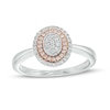 Thumbnail Image 1 of 1/6 CT. T.W. Oval-Shaped Multi-Diamond Double Frame Ring in Sterling Silver and 10K Rose Gold