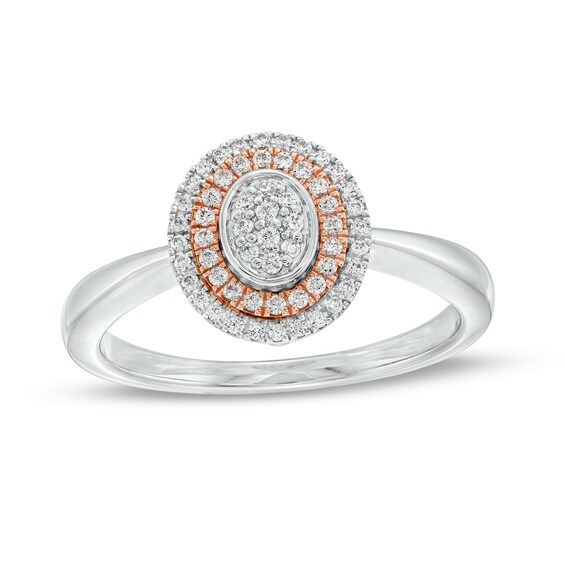 1/6 CT. T.w. Oval-Shaped Multi-Diamond Double Frame Ring in Sterling Silver and 10K Rose Gold