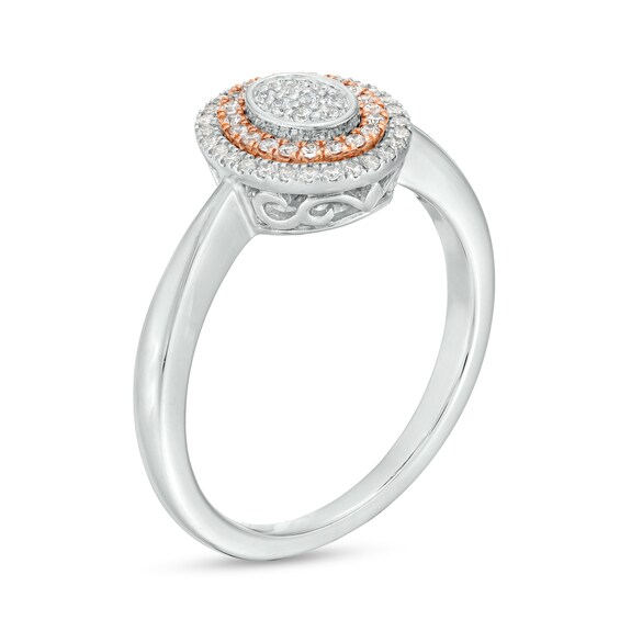 1/6 CT. T.w. Oval-Shaped Multi-Diamond Double Frame Ring in Sterling Silver and 10K Rose Gold