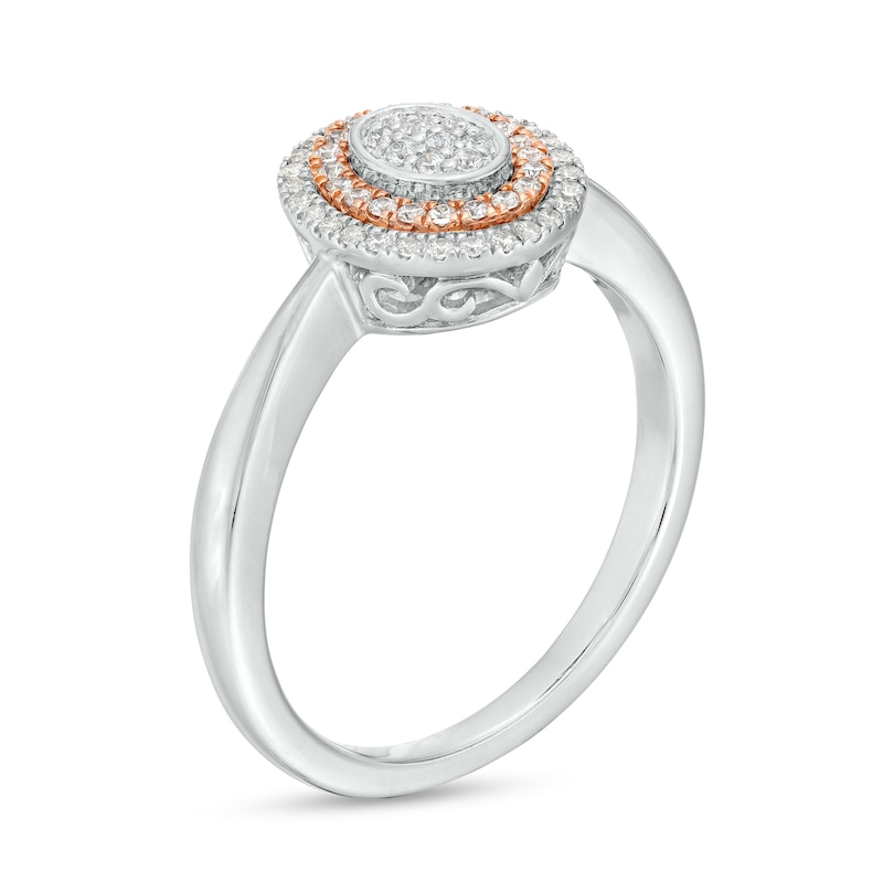 Main Image 3 of 1/6 CT. T.W. Oval-Shaped Multi-Diamond Double Frame Ring in Sterling Silver and 10K Rose Gold