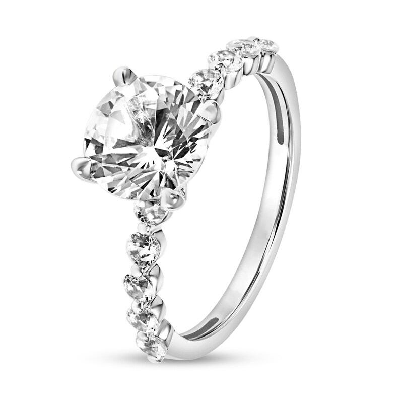 Main Image 2 of 8.0mm White Lab-Created Sapphire Engagement Ring in 10K White Gold