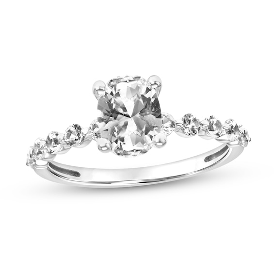 Oval White Lab-Created Sapphire Engagement Ring in 10K White Gold