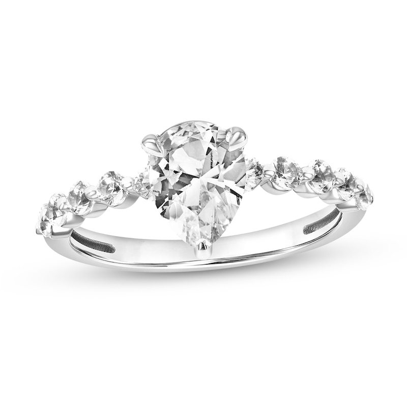 Main Image 1 of Pear-Shaped White Lab-Created Sapphire Engagement Ring in 10K White Gold