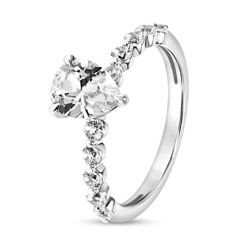 Main Image 2 of Pear-Shaped White Lab-Created Sapphire Engagement Ring in 10K White Gold