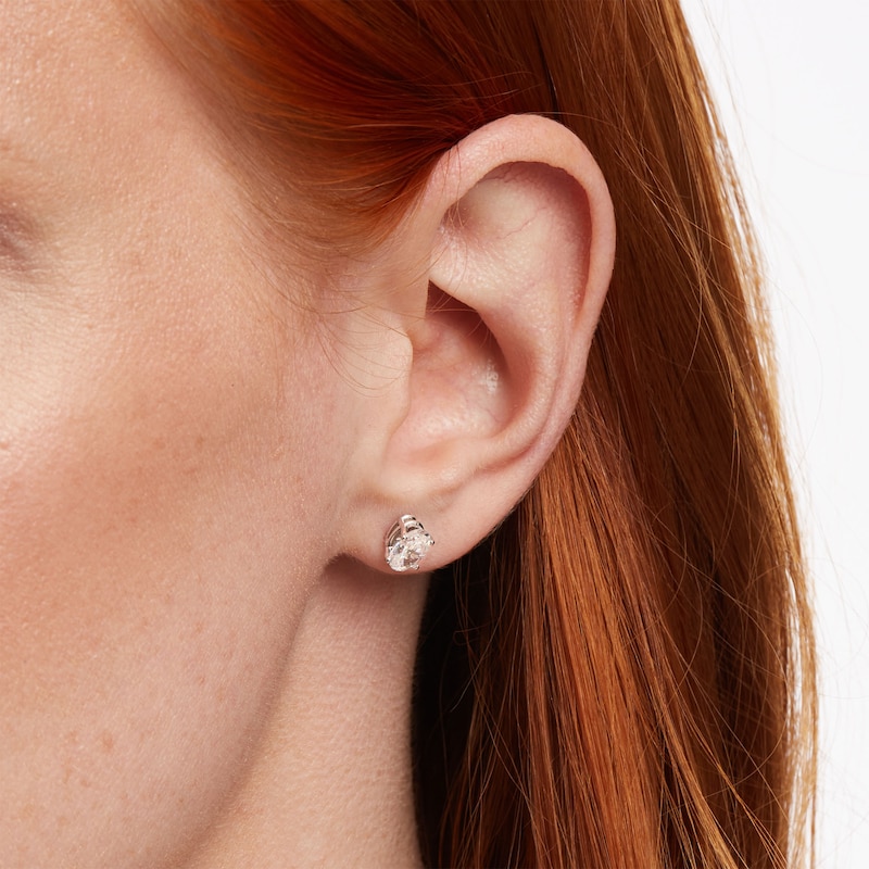 Main Image 2 of 1 CT. T.W. Certified Oval Lab-Grown Diamond Solitaire Stud Earrings in 14K White Gold (F/SI2)