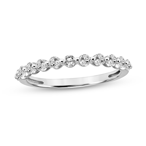 White Lab-Created Sapphire Wedding Band in 10K White Gold