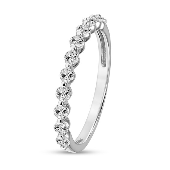 White Lab-Created Sapphire Wedding Band in 10K White Gold