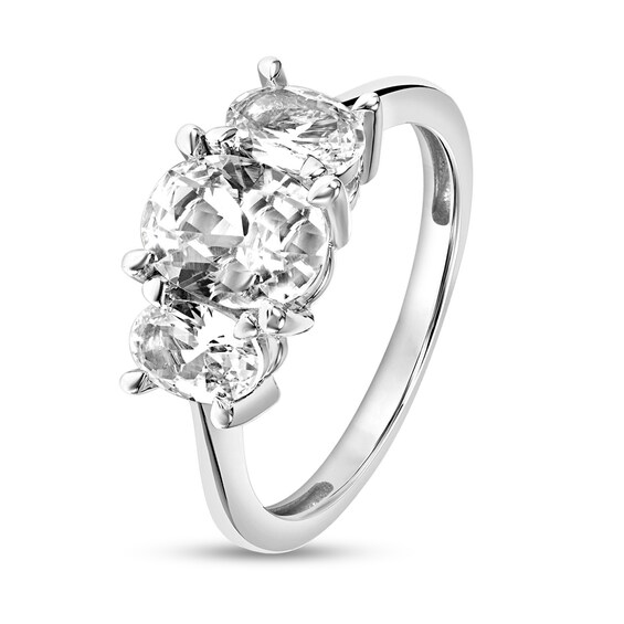 Oval White Lab-Created Sapphire Three Stone Engagement Ring 10K Gold