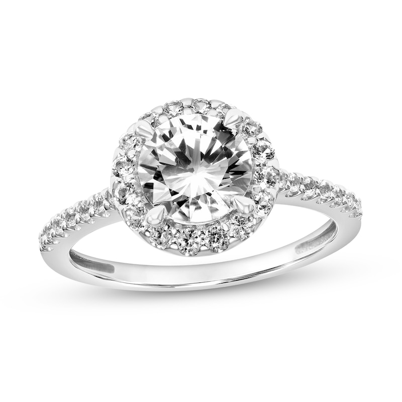 Main Image 1 of 7.0mm White Lab-Created Sapphire Framed Engagement Ring in Sterling Silver