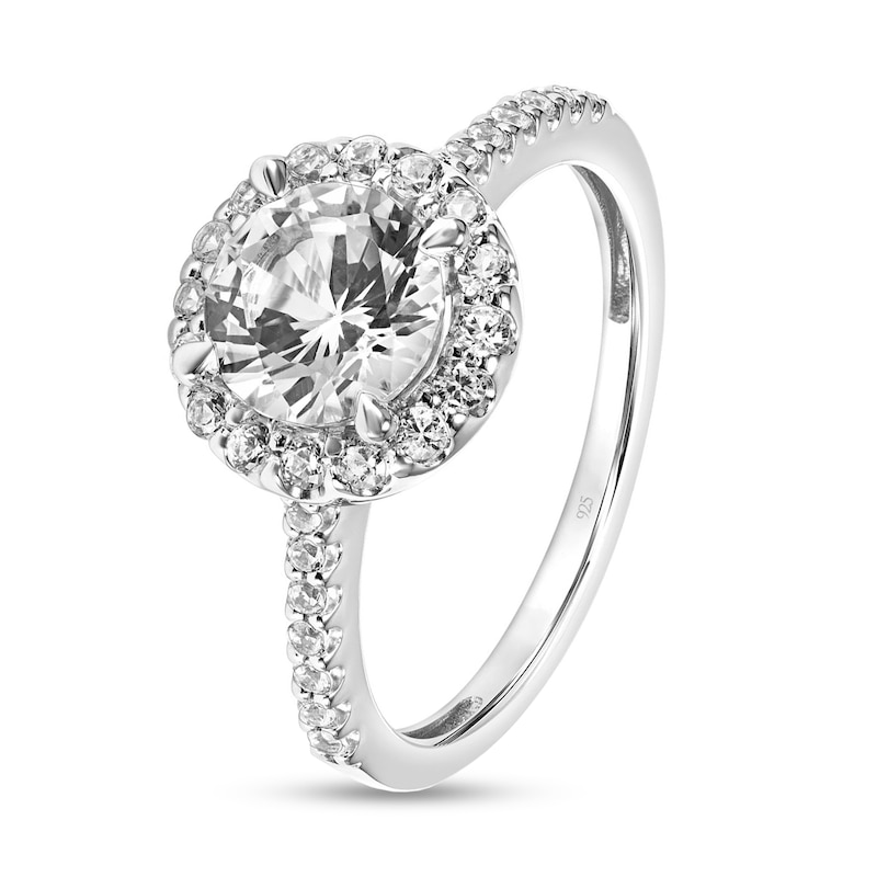 Main Image 2 of 7.0mm White Lab-Created Sapphire Framed Engagement Ring in Sterling Silver