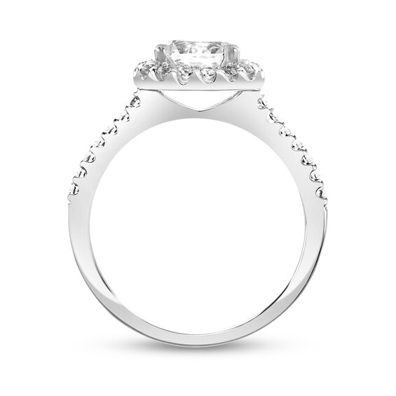 7.0mm White Lab-Created Sapphire Framed Engagement Ring in Sterling Silver