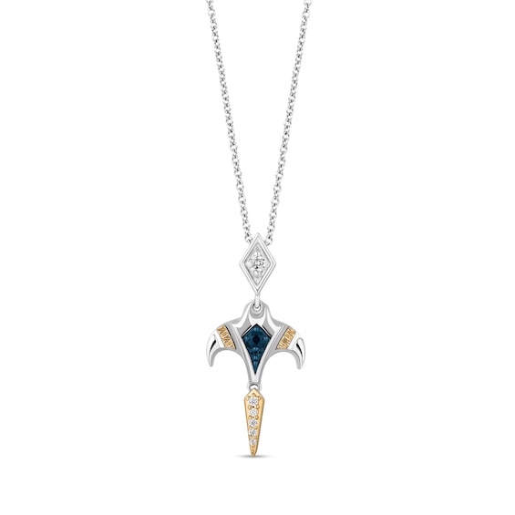 Enchanted Disney Moana Blue Sapphire and 1/10 CT. T.w. Diamond Manta Ray Pendant in Sterling Silver and 10K Gold â 19"