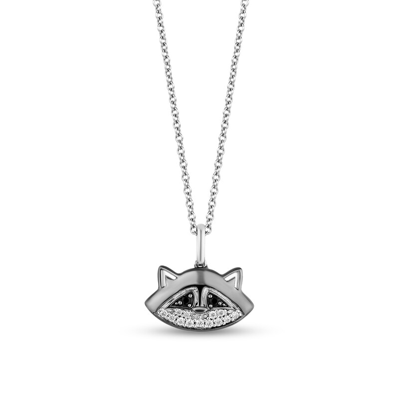 Main Image 1 of Enchanted Disney Pocahontas 1/8 CT. T.W. Black and White Diamond Meeko Pendant in Sterling Silver - 19"