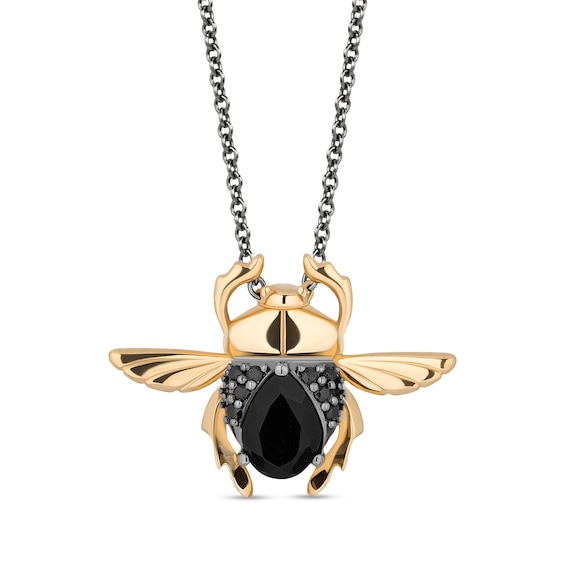 Enchanted Disney Villains Jafar Onyx and 1/15 CT. T.w. Black Diamond Scarab Beetle Pendant in 10K Gold - 19"