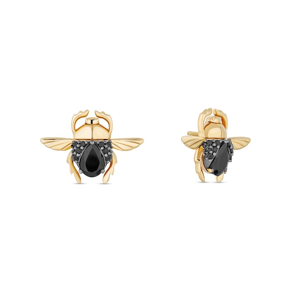 Enchanted Disney Villains Jafar Onyx and 1/8 CT. T.w. Black Diamond Scarab Beetle Stud Earrings in 10K Gold