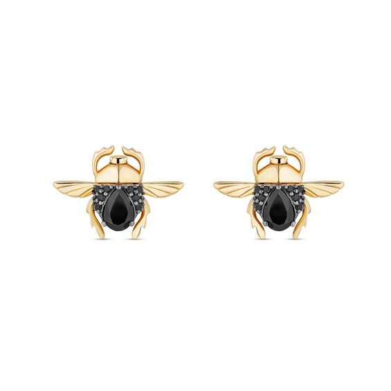 Enchanted Disney Villains Jafar Onyx and 1/8 CT. T.w. Black Diamond Scarab Beetle Stud Earrings in 10K Gold