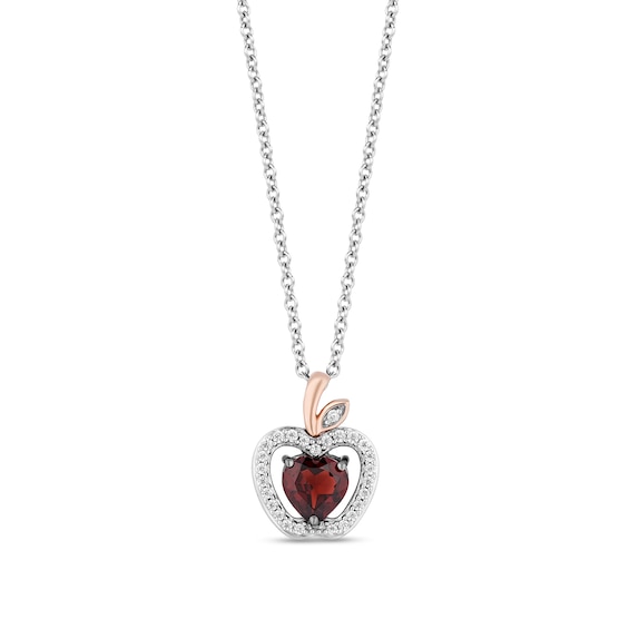 Enchanted Disney Snow White Garnet and 1/6 CT. T.w. Diamond Pendant in Sterling Silver and 10K Rose Gold