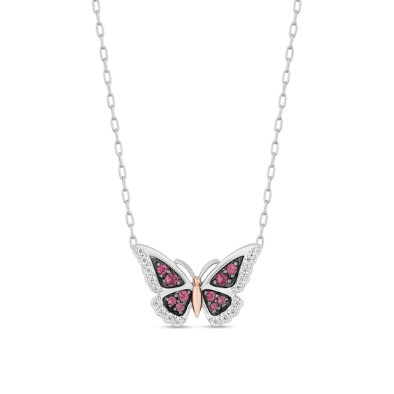 Enchanted Disney Mulan Rhodolite Garnet and 1/6 CT. T.w. Diamond Necklace in Sterling Silver and 10K Rose Gold