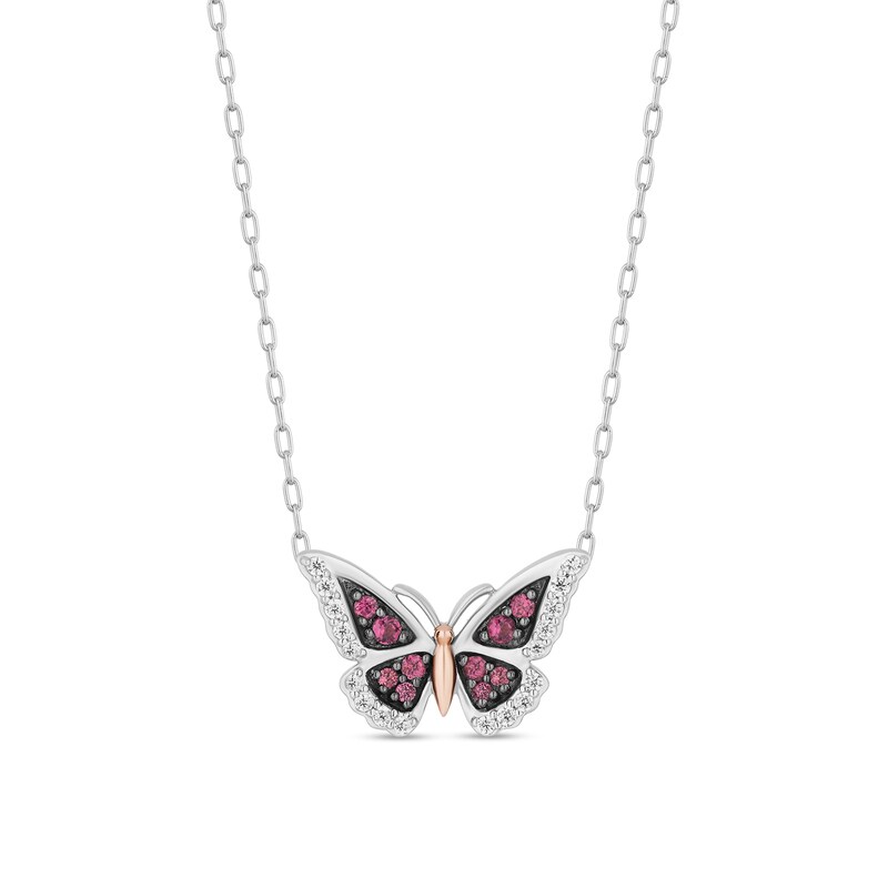 Main Image 1 of Enchanted Disney Mulan Rhodolite Garnet and 1/6 CT. T.W. Diamond Necklace in Sterling Silver and 10K Rose Gold